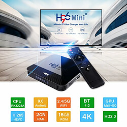 H96Mini Stb H8 2G 16G 4K Hd Tv Décodeur Rockchip Rk3228A Prise En Charge 2.4G/5G Wifi Android 9.0 Google Play Prise Américaine