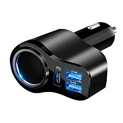 Chrono Chargeur de voiture USB C, adaptateur de chargeur de voiture 36W [PD3.0 + double port USB A], adaptateur de voiture 12V/24V, chargeur USB 4 en 1 pour allume-cigarette (Noir)