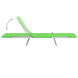 Helloshop26 Lot de deux chaises longues transat bain de soleil acier et tissu vert 02_0011940 pas cher