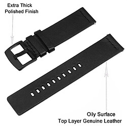 Bracelet en cuir véritable noir pour Sony Smartwatch 2 SW2/Suunto Traverse/Seiko SUN059