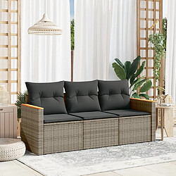 vidaXL Salon de jardin avec coussins 3 pcs gris résine tressée