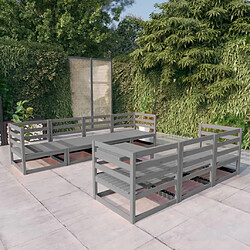 Maison Chic Ensemble de salle à manger de jardin 8 pcs,Table et chaises d'extérieur gris bois de pin massif -GKD457084