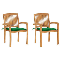 vidaXL Chaises de jardin lot de 2 et coussins vert Bois de teck massif