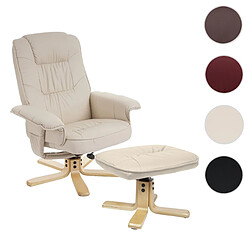 Mendler Fauteuil relax /de relaxation M56 avec pouf, simili-cuir, crème