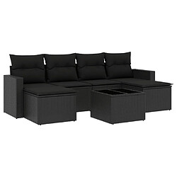 vidaXL Salon de jardin 7 pcs avec coussins noir résine tressée