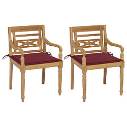 vidaXL Chaises Batavia lot de 2 et coussins bordeaux Bois teck massif