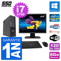 PC Dell T1700 SFF Ecran 22" Intel Core i7-4790 RAM 8Go SSD 120Go Windows 10 Wifi - Occasion