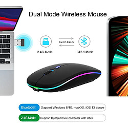 Souris sans fil LED, souris silencieuse rechargeable 2.4G, souris USB portable Bluetooth 5.1, 3DPI réglable noir