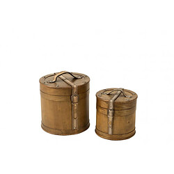 Dansmamaison Set De 2 Coffre Rond Bois Beige