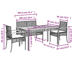 vidaXL Ensemble à manger jardin 4pcs et coussins Gris Résine tressée pas cher