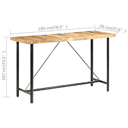 vidaXL Table de bar 180x70x107 cm Bois de manguier brut pas cher