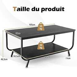 Helloshop26 Table basse à 2 niveaux avec plateau imitation marbre 105 x 55 x 46,5 cm table de salon moderne avec structure en métal noir 20_0005988 pas cher