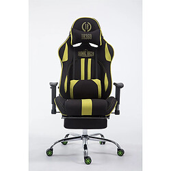 Decoshop26 Fauteuil de bureau chaise gamer avec repose-pieds extensible en tissu noir / vert et métal chromé 10_0002740