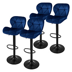 ML-Design Lot 4 tabourets de bar rembourrées velours chaise bleu hauteur réglable 59-79 cm