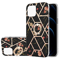 Coque en TPU antichoc, flexible, électroplaqué avec béquille à anneau pivotant fleurs noires pour votre Apple iPhone 13 mini 5.4 pouces