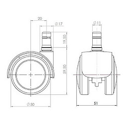 Hjh Office 5 roulettes pour sols durs 11mm / 50mm, roulettes sols durs pour siège de bureau, freinage en positi