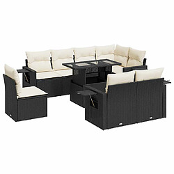 vidaXL Salon de jardin 9 pcs avec coussins noir résine tressée