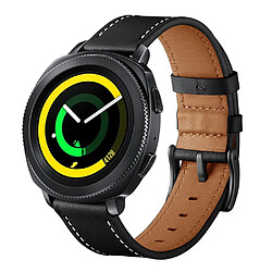 Bracelet en cuir véritable 20mm noir pour votre Samsung Gear Sport