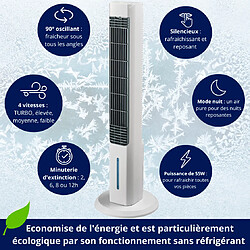 TOUR POLAIRE DELUXE - POWER TOWER Ventilateur mobile 4 niveaux/ Veilleuse Led 3 intensités - VENTEO - Refroidisseur par évaporation jusqu'à 16heures de refroidissement - Réservoir 1.5L + pain de glace réutilisable