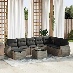 vidaXL Salon de jardin 9 pcs avec coussins gris résine tressée