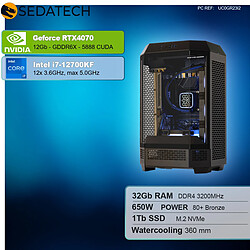 Sedatech PC Gamer Pro Tower • Intel i7-12700KF • RTX4070 • 32Go RAM • 1To SSD M.2 • sans OS