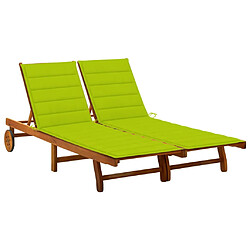 vidaXL Chaise longue de jardin 2 places avec coussins Acacia solide 