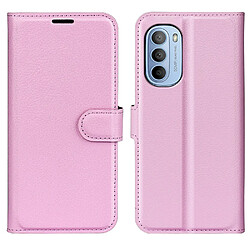 Coque en TPU + PU texture litchi avec support rose pour Motorola Moto G31