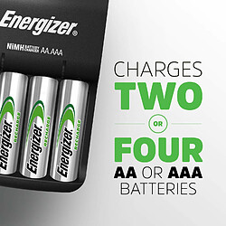 Mgm Energizer Chargeur de Piles Recharge Base, Chargeur Polyvalent de Piles Rechargeables AAA et AA, 2 Piles AA incluses, Charge en 12 Heures E303257600