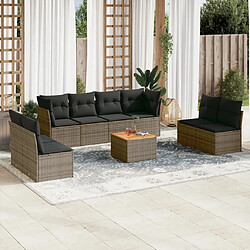 Maison Chic Ensemble Tables et chaises d'extérieur 9 pcs avec coussins,Salon de jardin gris résine tressée -GKD713094