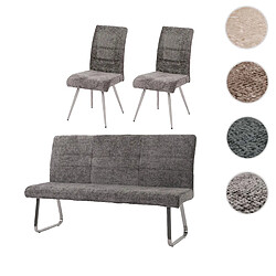 Mendler Set de salle à manger HWC-G55, set de 2 chaises + banc 180cm, inox brossé tissu/textile chenille ~ gris foncé