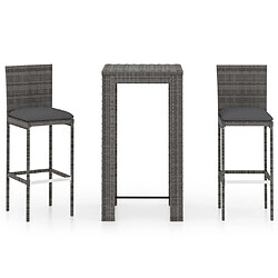 Maison Chic Ensemble de bar de jardin 3 pcs et coussins,Table + chaises + coussins de jardin Résine tressée Gris -GKD947332