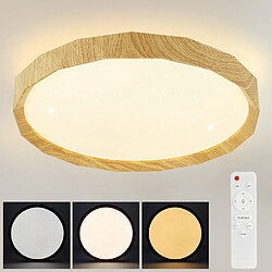 NETTLIFE Plafonnier LED Salon - Lampe de Salon Aspect Bois Ø40cm Plafonnier Chambre 43W Lampe de Chambre dimmable avec télécommande