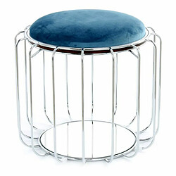 Paris Prix Pouf & Table d'Appoint Comfortable 50cm Bleu Pétrole & Argent