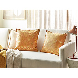 Beliani Lot de 2 coussins HOYA Coton 45 x 45 cm Géométrique Impression en bloc Orange