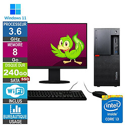 Lenovo M920t i3-8100 3.60GHz 8Go/240Go SSD Wifi W11 + Ecran 19 - Reconditionné