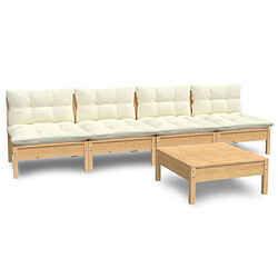 Maison Chic Salon de jardin 5 pcs + coussins - Mobilier/Meubles de jardin - Table et chaises d'extérieur crème bois de pin -MN30247