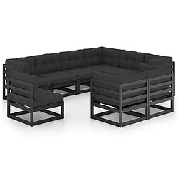 Maison Chic Salon de jardin 9 pcs + coussins - Mobilier/Meubles de jardin - Table et chaises d'extérieur Noir Bois de pin massif -MN28457