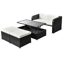 vidaXL Salon de jardin 4 pcs avec coussins Résine tressée Noir