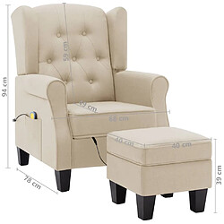 vidaXL Fauteuil de massage avec repose-pied Crème Tissu pas cher