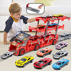 Acheter Universal Jeu de voiture d'intérieur pour les enfants, les garçons, trois étages, camion pliant, remorque, tir dans le train avec des mini-voitures, jouets, cadeaux de Noël pour les enfants.(Rouge)