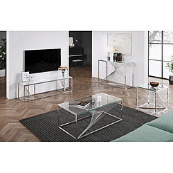 Vivenla Meuble tv design en acier inoxydable poli argenté et verre trempé L. 160 x P. 45 x H. 45 cm collection BOLZANO pas cher