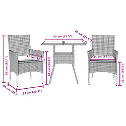 vidaXL Ensemble à manger de jardin et coussins 3pcs beige rotin acacia pas cher