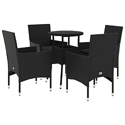 vidaXL Ensemble à manger de jardin et coussins 5 pcs noir rotin verre