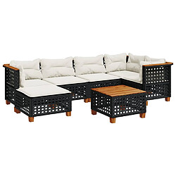 vidaXL Salon de jardin 7 pcs avec coussins noir résine tressée