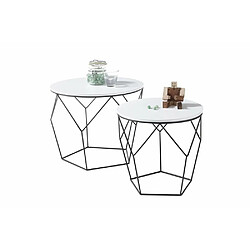 Inside 75 Lot de 2 tables d'appoint HAMBOURG plateaux blancs piètement filaire noir