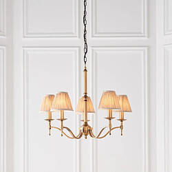 Interiors 1900 Suspension 5 ampoules Stanford, laiton antique, abat-jour beiges