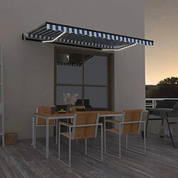 Maison Chic Auvent automatique | Store banne extérieur | Marquise capteur de vent/LED 400x350 cm Bleu et blanc -MN17671