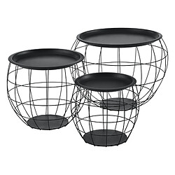 Kit de 3 Tables Gigognes Neman Paniers Métal Plusieurs Tailles Noir [en.casa]