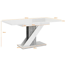 Acheter Dusine TABLE A MANGER EXTENSIBLE EVAN - BLANC LAQUE ET BETON 120-160 CM