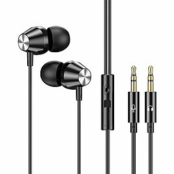 Caisson De Basses Casque 3.5Mm 3.5Mm Double Prise Écouteur Contrôlé Par Fil Avec Microphone Pour Ordinateur Téléphone Portable Noir